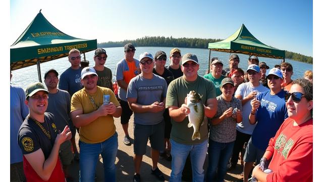 Anglers at a Anaconda Angling sponsored bass tournament on Lake Ontario