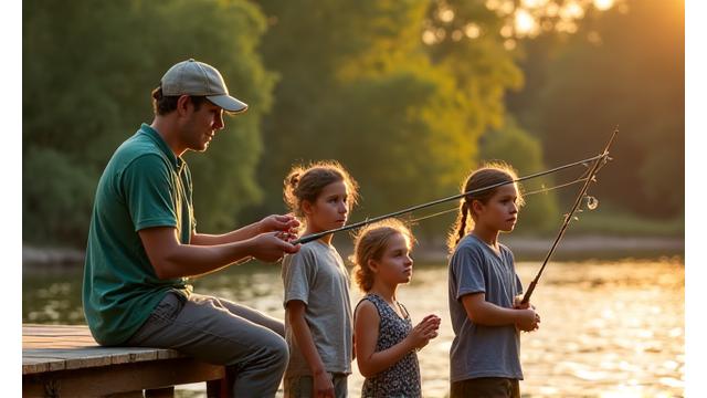 Children learning to fish at a Anaconda Angling youth clinic