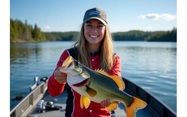 Angler Sarah Dawson holding a large bass after winning the July 2024 Kingston Open.