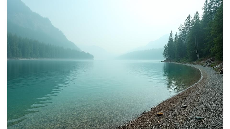 Clean shoreline with no litter, focus on nature