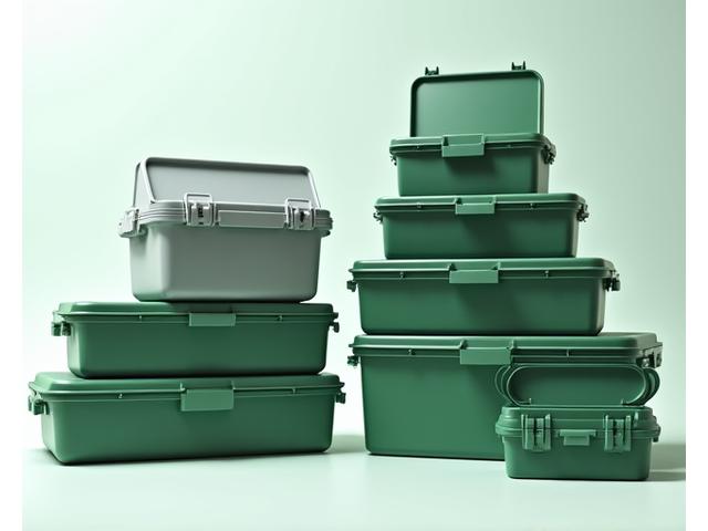 Stackable, reusable tackle boxes made from recycled plastic