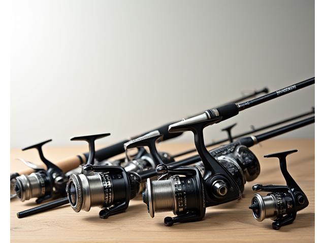 Assortment of premium fishing rods and reels laid out, ready for use.
