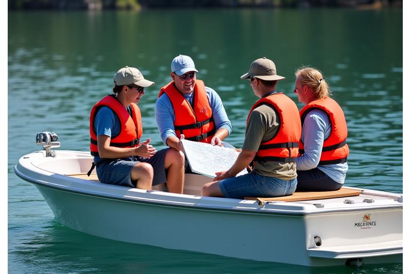 Guide conducting a safety briefing with clients on a boat