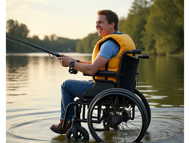 Person in wheelchair fishing from an accessible pier