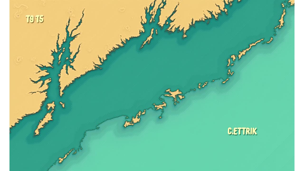 Stylized map of Lake Ontario around Kingston with fishing hot spots highlighted