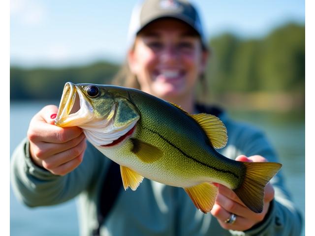 Angler proudly holding a largemouth bass