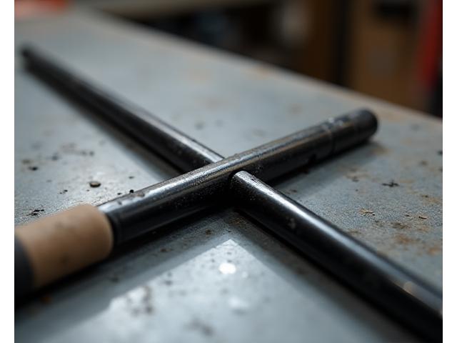Close-up of a damaged fishing rod blank being sectioned for replacement.