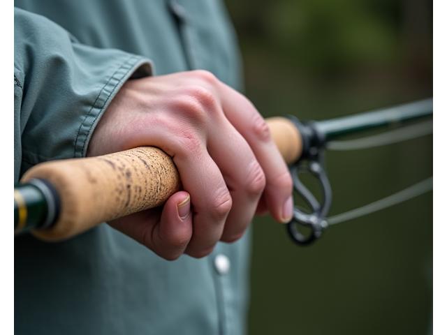 FIsherman holding a rod with a newly customized, ergonomic cork grip.