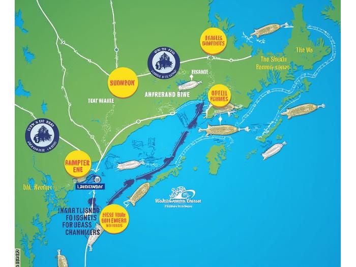 Detailed map of Kingston's fishing hotspots with custom tackle recommendations highlighted for each zone.