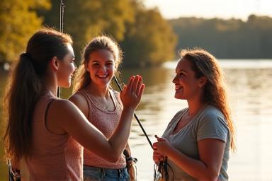 Group of women celebrating a fishing achievement together