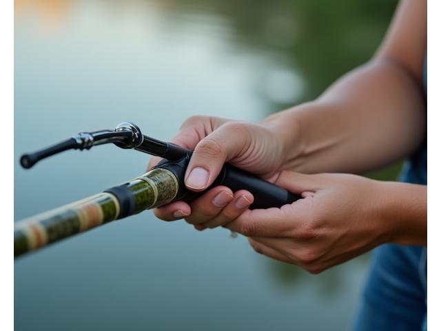 Woman holding a fishing rod specially designed for smaller hands with ergonomic grip